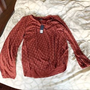 LUCKY BRAND BOHO TASSEL LONG SLEEVE  TOP SHIRT
